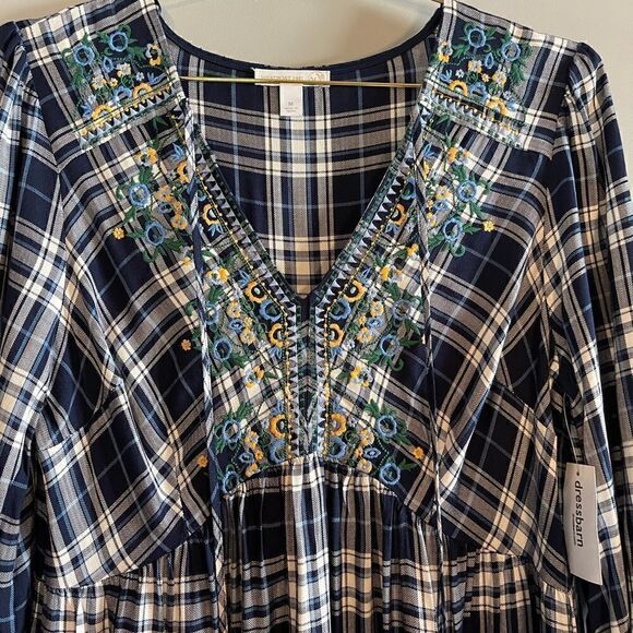 Westport Embroidered Plaid Long Sleeve Dress | SZ M - Picture 10 of 11